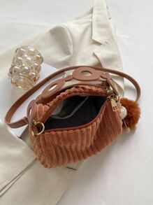 迷你極簡風格拉鍊手提包附包飾 - 棕色 - 查看 3