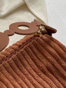 迷你極簡風格拉鍊手提包附包飾 - 棕色 - 查看 7