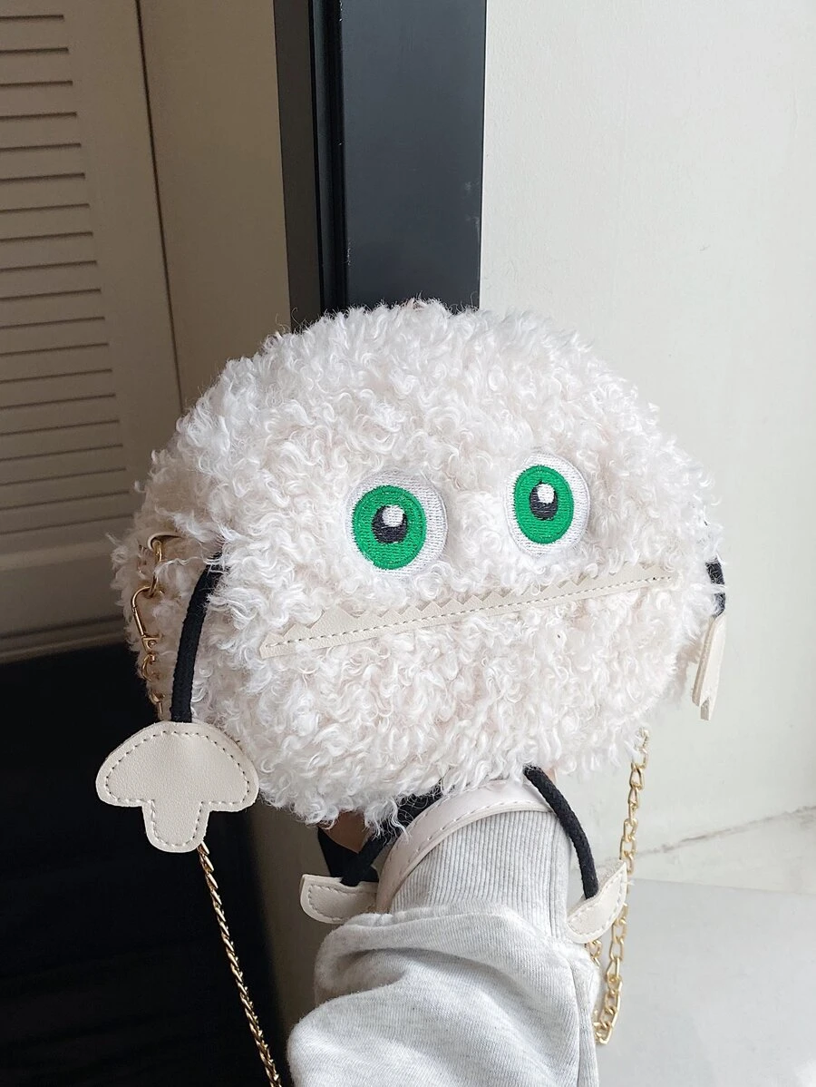 Eye Embroidered Cartoon Design Fuzzy Novelty Bag - White - View 1