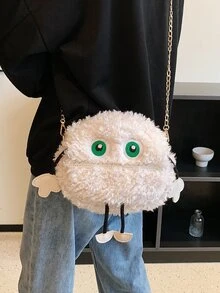 Eye Embroidered Cartoon Design Fuzzy Novelty Bag - White - View 2