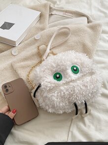 Eye Embroidered Cartoon Design Fuzzy Novelty Bag - White - View 3