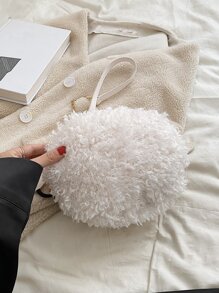 Eye Embroidered Cartoon Design Fuzzy Novelty Bag - White - View 4