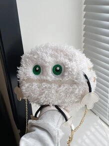 Eye Embroidered Cartoon Design Fuzzy Novelty Bag - White - View 6