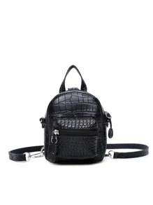 Kids Crocodile Embossed Pocket Front Bag - Black - View 1