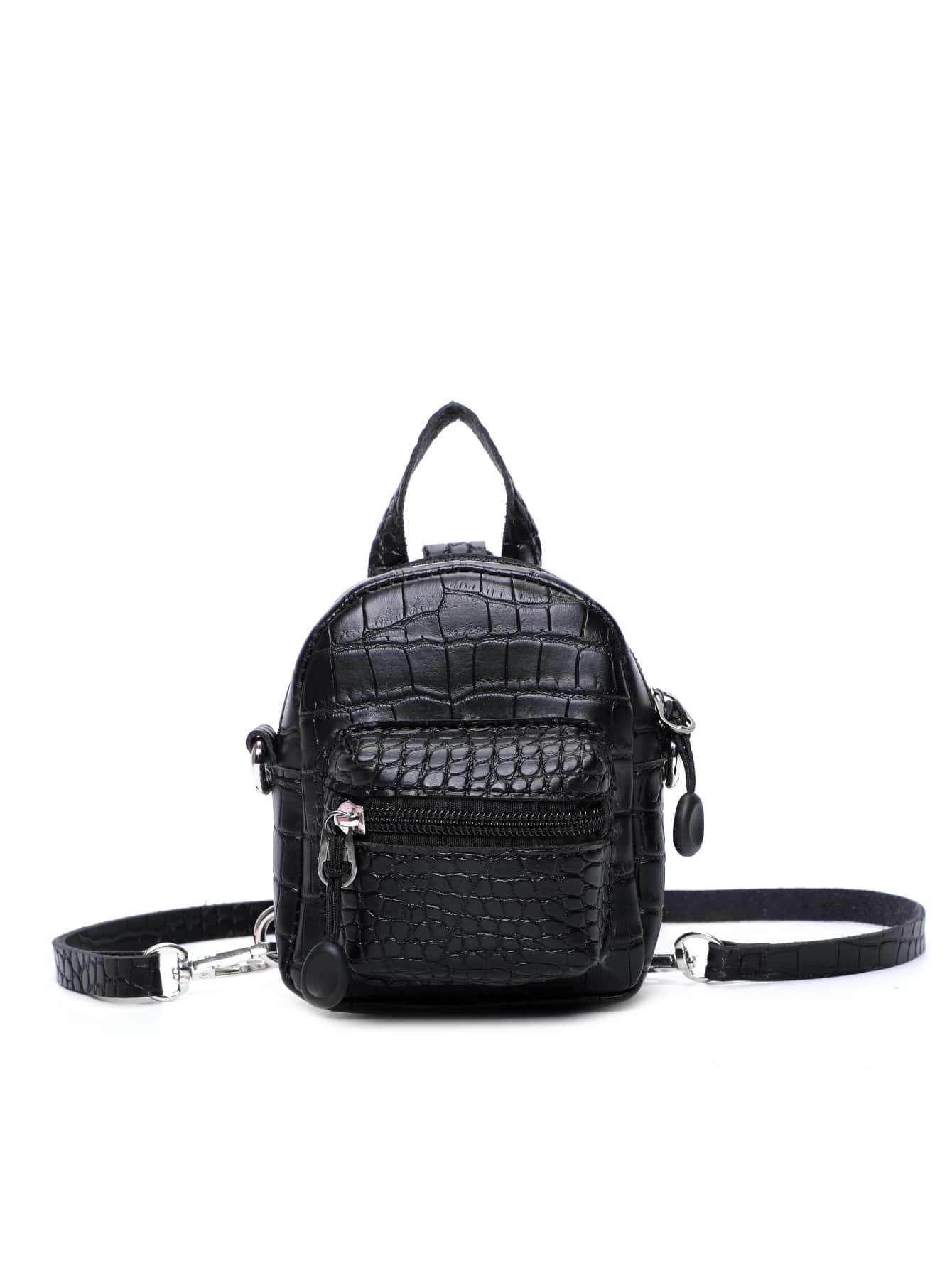 Kids Crocodile Embossed Pocket Front Bag - Black - View 1