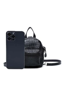 Kids Crocodile Embossed Pocket Front Bag - Black - View 4