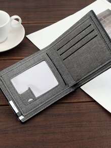 男士金屬裝飾短皮夾 - 灰色 - 查看 2