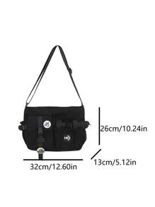 Men Letter Patch Decor Square Bag With Bag Charm & Badge - Black - View 3