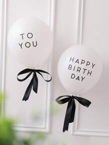 2pcs Slogan Graphic Balloon & 2pcs Bow Ribbon - Black and White - View 1