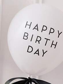 2pcs Slogan Graphic Balloon & 2pcs Bow Ribbon - Black and White - View 2