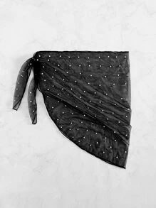 Swim Vcay Áo che Nữ Ngọc trai Thắt nút màu trơn - màu đen - Xem 2