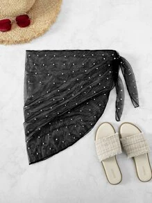 Swim Vcay Áo che Nữ Ngọc trai Thắt nút màu trơn - màu đen - Xem 3