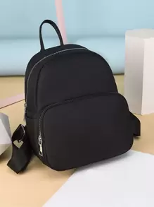 Minimalist Zip Backpack - Black - View 1