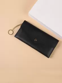 男女日常通勤彩色pu简约多卡位超薄便携现金白领女大学生上班商务通勤办公室周年纪念生日礼物情人节礼物礼品送老师钱包商务休闲女士钱包钱包长款钱包钱夹钥匙扣 - 黑色 - 查看 2