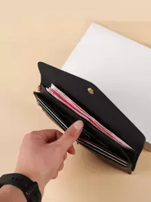 男女日常通勤彩色pu简约多卡位超薄便携现金白领女大学生上班商务通勤办公室周年纪念生日礼物情人节礼物礼品送老师钱包商务休闲女士钱包钱包长款钱包钱夹钥匙扣 - 黑色 - 查看 3