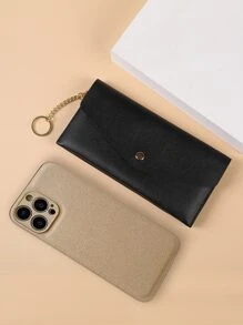 男女日常通勤彩色pu简约多卡位超薄便携现金白领女大学生上班商务通勤办公室周年纪念生日礼物情人节礼物礼品送老师钱包商务休闲女士钱包钱包长款钱包钱夹钥匙扣 - 黑色 - 查看 5