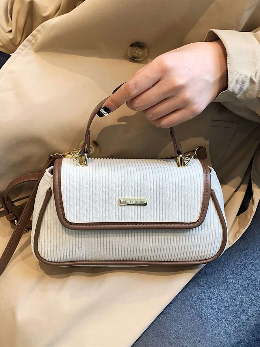 LECEY Túi đeo chéo Nữ Tương phản ràng buộc Lá thư Có thể điều chỉnh được Tay cầm Top Đúng mốt - Màu be - Xem 1