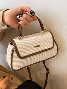 LECEY Túi đeo chéo Nữ Tương phản ràng buộc Lá thư Có thể điều chỉnh được Tay cầm Top Đúng mốt - Màu be - Xem 2