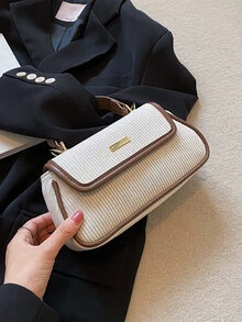 LECEY Túi đeo chéo Nữ Tương phản ràng buộc Lá thư Có thể điều chỉnh được Tay cầm Top Đúng mốt - Màu be - Xem 3