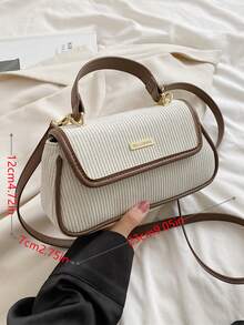 LECEY Túi đeo chéo Nữ Tương phản ràng buộc Lá thư Có thể điều chỉnh được Tay cầm Top Đúng mốt - Màu be - Xem 6