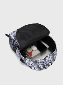 14 Inch Men Pop Art Pattern Charging Port Design Casual Daypack, Shoulder Bag Daypack Schoolbag For Travel, College, School, Outdoors, Sports School Backpack Bookbag Travel Essentials Vacation Holiday School Supplies For School College Students Men Gifts - Black and White - View 3