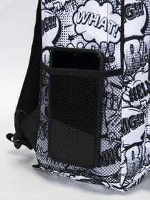 14 Inch Men Pop Art Pattern Charging Port Design Casual Daypack, Shoulder Bag Daypack Schoolbag For Travel, College, School, Outdoors, Sports School Backpack Bookbag Travel Essentials Vacation Holiday School Supplies For School College Students Men Gifts - Black and White - View 7