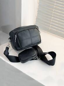 Mini Minimalist Square Bag With Coin Purse , Women Bag With Dime Bag - Black - View 2