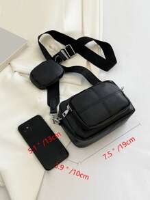 Mini Minimalist Square Bag With Coin Purse , Women Bag With Dime Bag - Black - View 3