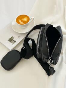 Mini Minimalist Square Bag With Coin Purse , Women Bag With Dime Bag - Black - View 4