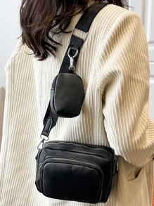 Mini Minimalist Square Bag With Coin Purse , Women Bag With Dime Bag - Black - View 5