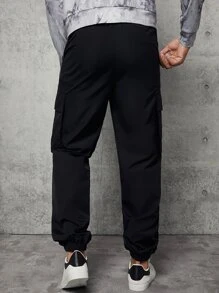 GENTILAND Hombres Pantalones cargo con bolsillo lateral con solapa con cadena - Negro - Ver 2