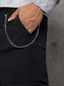 GENTILAND Hombres Pantalones cargo con bolsillo lateral con solapa con cadena - Negro - Ver 4