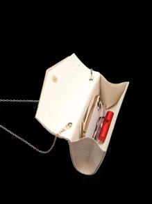 華麗、優雅、精美、安靜的豪華亮片,時尚、豪華和閃亮的香檳色手提包,帶摺疊式頂部和v字形遮蓋晚宴包,派對女孩、女人、新娘完美的派對、婚禮、舞會、晚宴/宴會 - 香檳色 - 查看 2