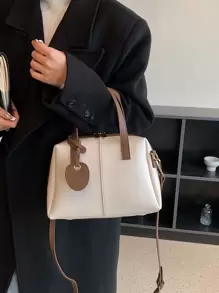 極簡風格雙把手波士頓包 - 米色 - 查看 2