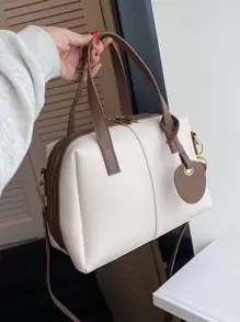 極簡風格雙把手波士頓包 - 米色 - 查看 3