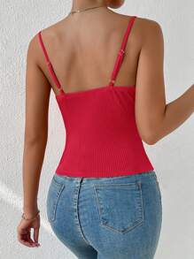 Allurite 1入組前扭結羅紋針織吊帶短上衣 - 紅色 - 查看 2