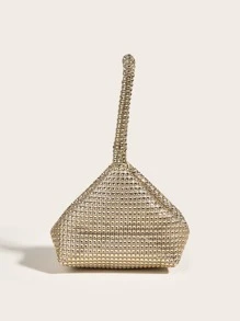 Mini Party Clutch Bag With Rhinestone Decor, Elegant Handbag For Attending Events, Fashionable Small Handbag For Lipstick, Coins, Versatile - Champagne - View 2