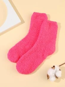 素色毛茸茸中筒襪