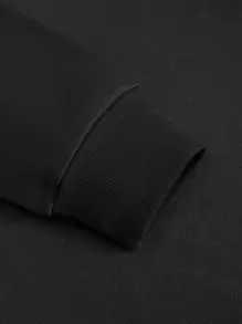 SHEIN EZwear Butterfly & Letter Graphic Kangaroo Pocket Drawstring Thermal Hoodie - Black - View 3