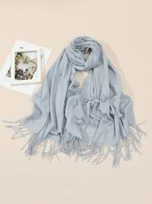 Pañuelo con diseño de flor bajo con fleco - Neblina azul - Ver 1