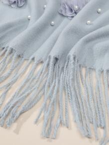 Pañuelo con diseño de flor bajo con fleco - Neblina azul - Ver 2