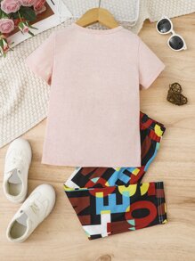 Toddler Girls Letter Graphic Tee & Trousers - Multicolor - View 2