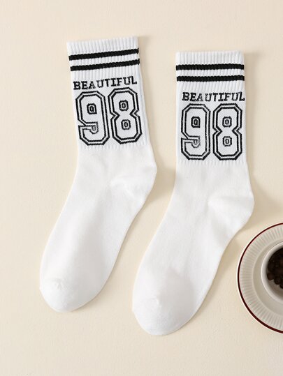 Letter Graphic Crew Socks