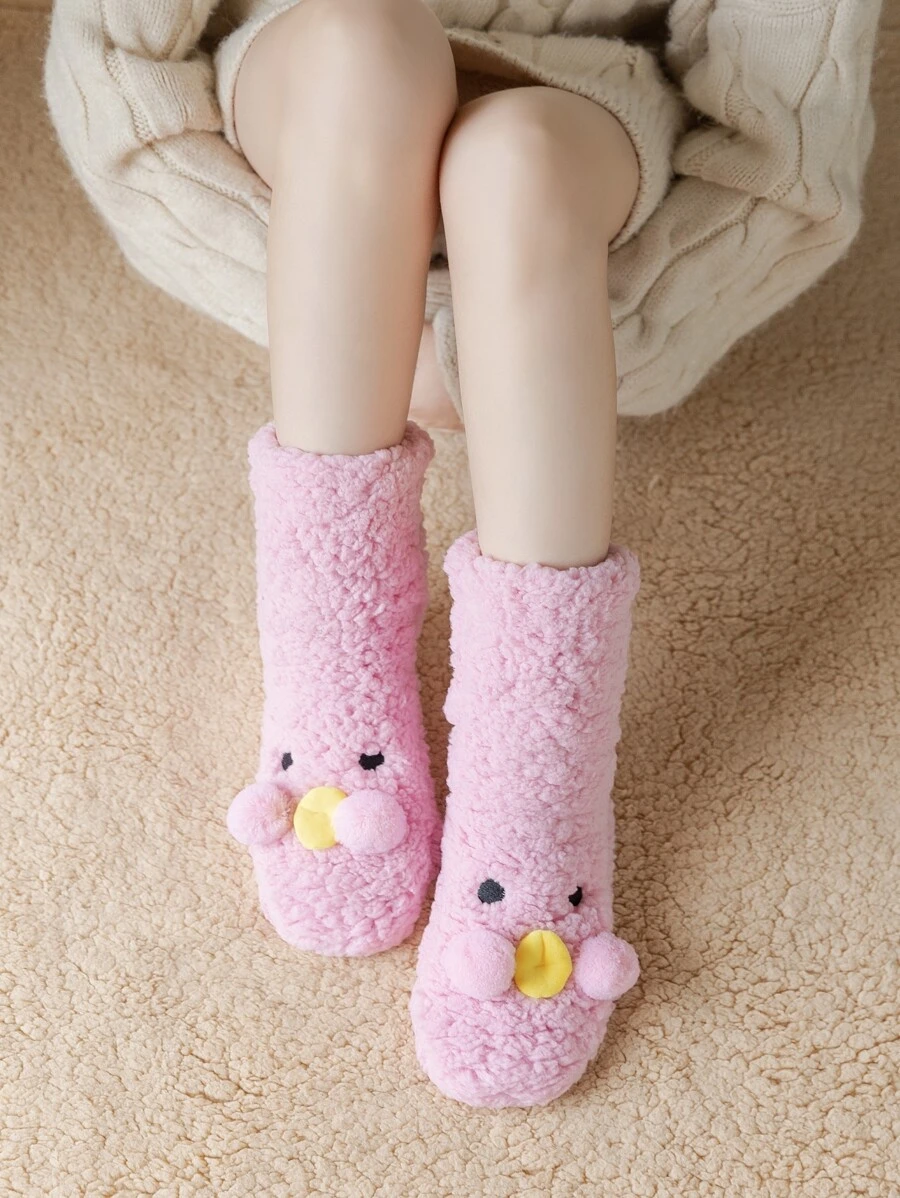 Calcetines suaves de pato de dibujos animados & pompón - Rosa - Ver 1