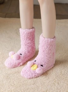 Calcetines suaves de pato de dibujos animados & pompón - Rosa - Ver 2