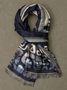 Men Geo Print Scarf - Navy Blue - View 1