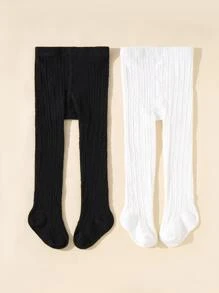2pairs Baby Solid Tights - Black and White - View 1