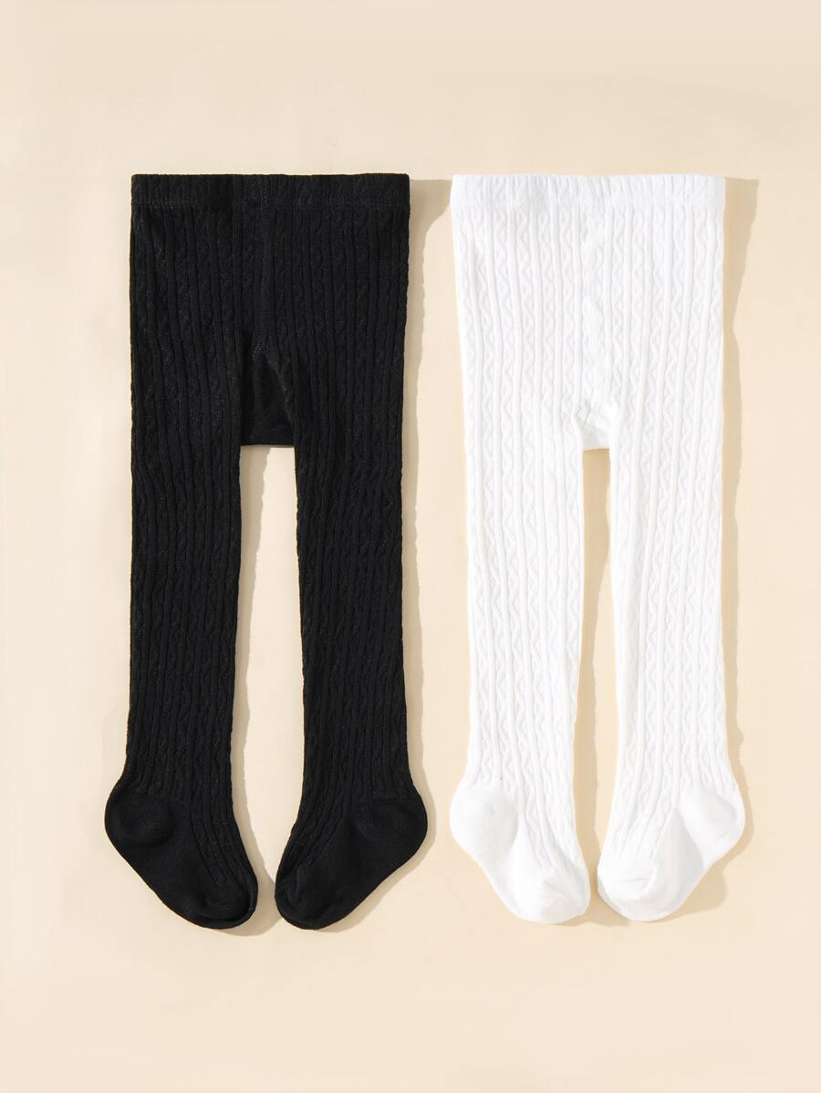 2pairs Baby Solid Tights - Black and White - View 1