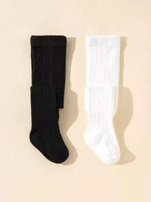 2pairs Baby Solid Tights - Black and White - View 2