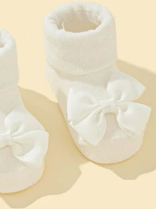 1雙嬰兒蝴蝶結裝飾襪子 - 白色 - 查看 3